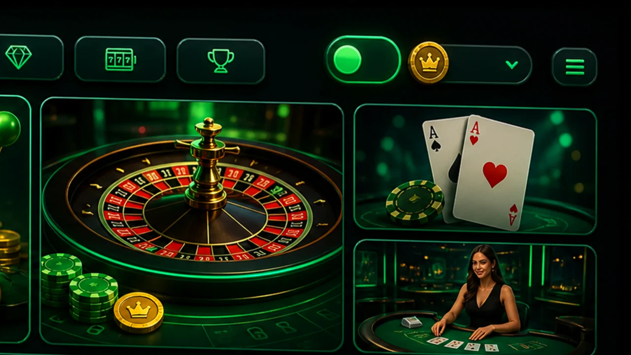Mesa de blackjack en directo con el reglamento visible en pantalla